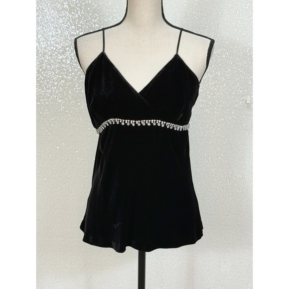 INC Y2K Black Velvet Cami Top Size 8 Rhinestone Beaded Empire Waist Evening - Picture 7 of 9